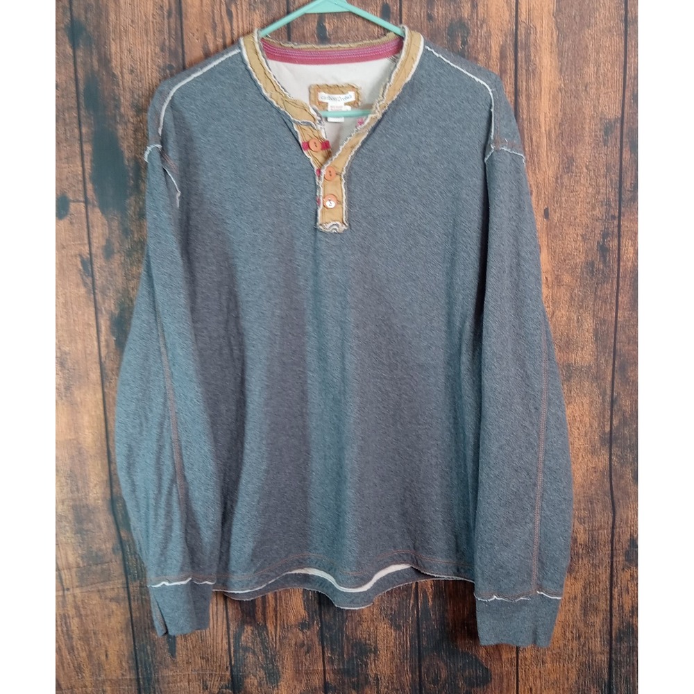 Carbon 2 Cobalt Mens Large Grey Cotton Henley Long Sleeve Raw Edge Seam Shirt